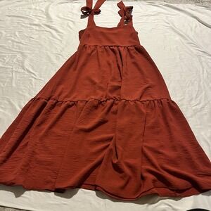 See You Monday Women L,‎ Rust Midi Dress, Tie Accent, Sleeveless